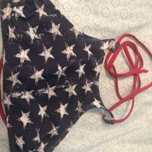 Red white and blue target swimsuit top